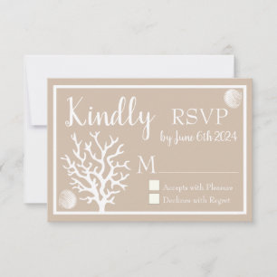 Coastal White Sea Coral & Sandy Taupe RSVP Card