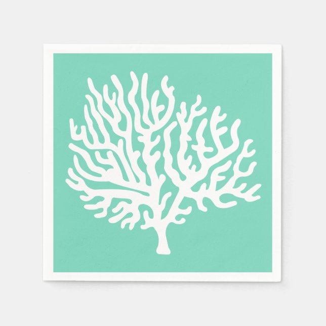 Coastal White Sea Coral & Sea Glass Green Napkin (Front)