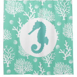 Coastal White Sea Corals & Seahorse Shower Curtain