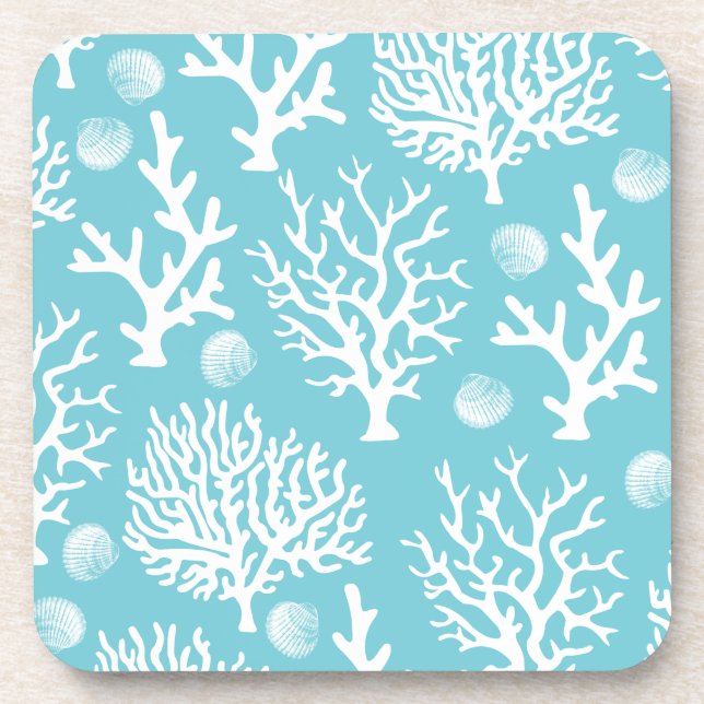 Coastal White Sea Corals & Seashells Coaster (Front)