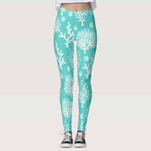 Coastal White Sea Corals & Seashells Leggings