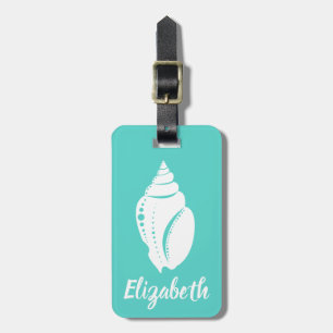 Coastal White Seashell & Sea Green Personalised Luggage Tag