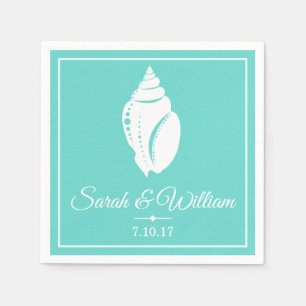 Coastal White Seashell & Sea Green   Personalised Napkin