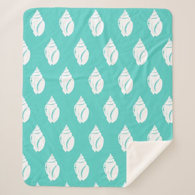 Coastal White Seashells & Sea Green Sherpa Blanket (Front)
