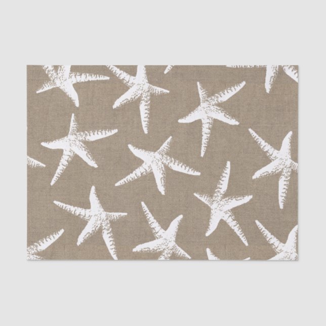 Coastal White Starfish & Faux Burlap Tissue Paper (Front)