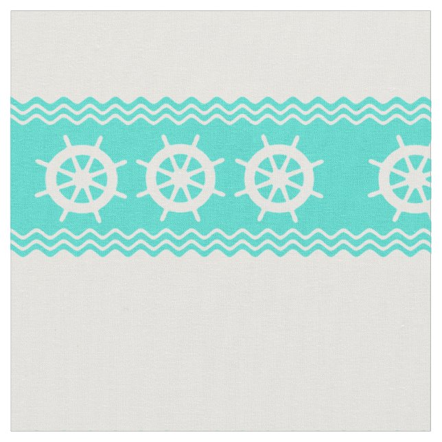 Coastal White Turquoise Helm Stripe Nautical Fabric (Close Up)