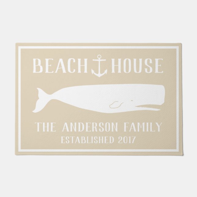 Coastal White Whale & Anchor Beach House Doormat (Front)