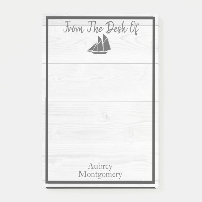 Coastal White Wood & Grey Nautical Sailboat Post-it Notes (Front)