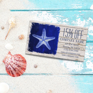 coastal whitewashed wood nautical blue starfish business card