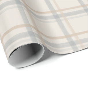 Coastal Windowpane Plaid in Mist Blue and Sand Wrapping Paper