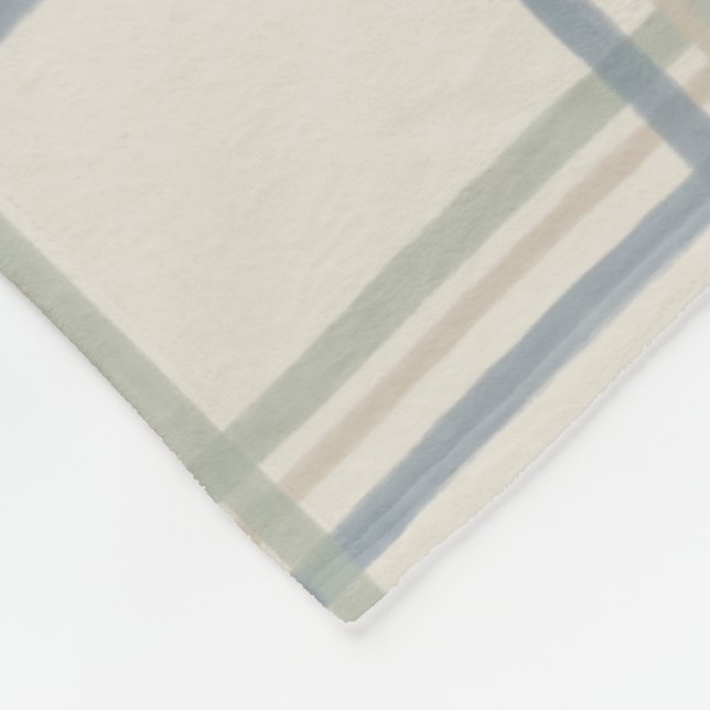 Coastal Windowpane Plaid Pattern in Soft Blue Sage Fleece Blanket (Corner)