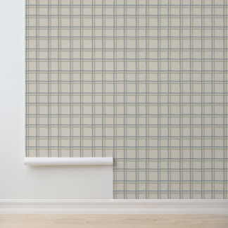 Coastal Windowpane Plaid Pattern in Soft Blue Sage Wallpaper