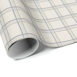 Coastal Windowpane Plaid Pattern in Soft Blue Sage Wrapping Paper