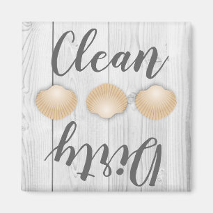 Coastal Wood Seashells Clean Dirty Dishwasher Magnet