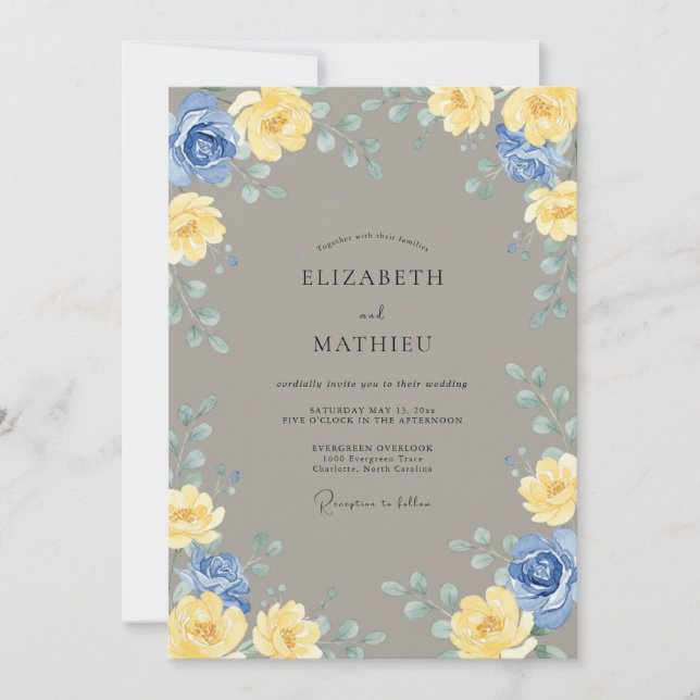 Coastal Yellow Azure Eucalyptus Wedding Invitation (Front)