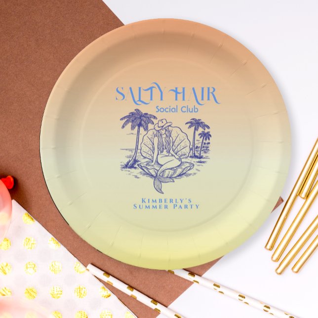 Coastal Yellow Mermaid Cowgirl Summer Party Paper Plate (Creator Uploaded)