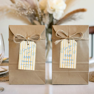 Coastal Yellow Stripes Sea You Soon Baby Shower Gift Tags