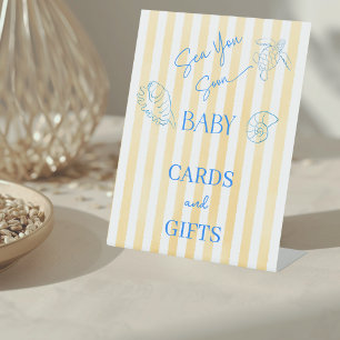 Coastal Yellow Stripes Sea You Soon Baby Shower Pedestal Sign