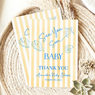 Coastal Yellow Stripes Sea You Soon Baby Shower Thank You Card