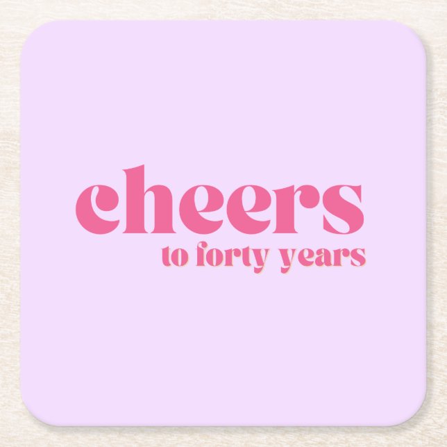 Coaster, 40th birthday, Retro Purple & Pink  Square Paper Coaster (Front)