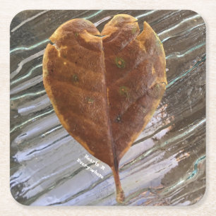 Coaster cracked leaf heart in rippled water