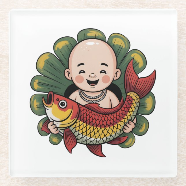Coaster | Cute Boy with Lucky Koi (Front)