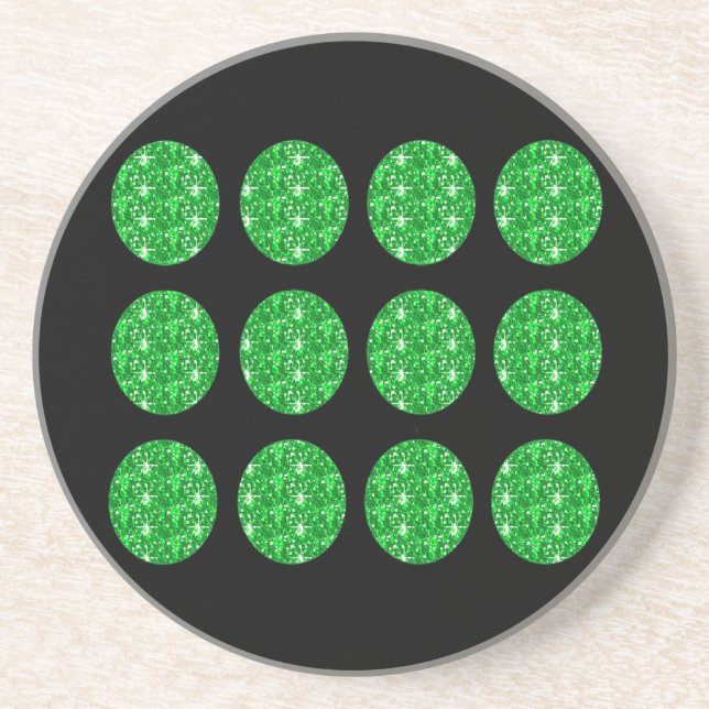 Coaster Green Glitter Circles On Black (Front)