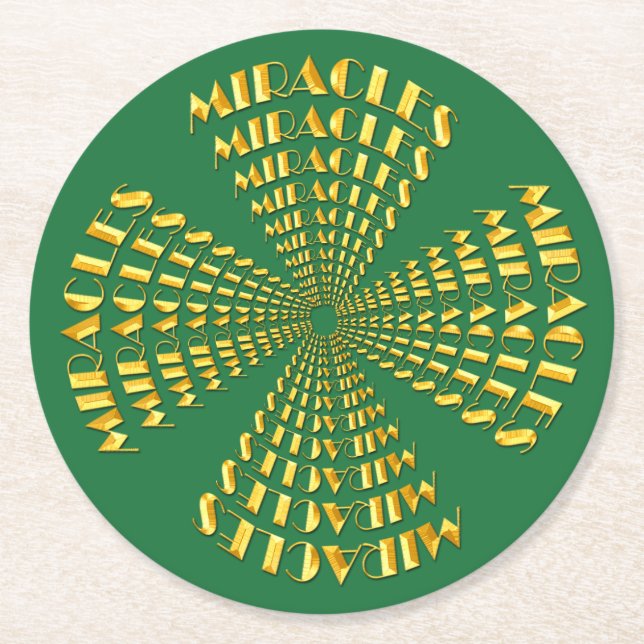 Coaster- MIRACLES Written In a Gold Star Design Round Paper Coaster (Front)