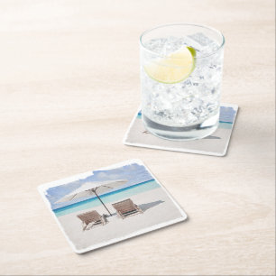 Coaster, Paper - Watercolor Beach Chair Square Paper Coaster
