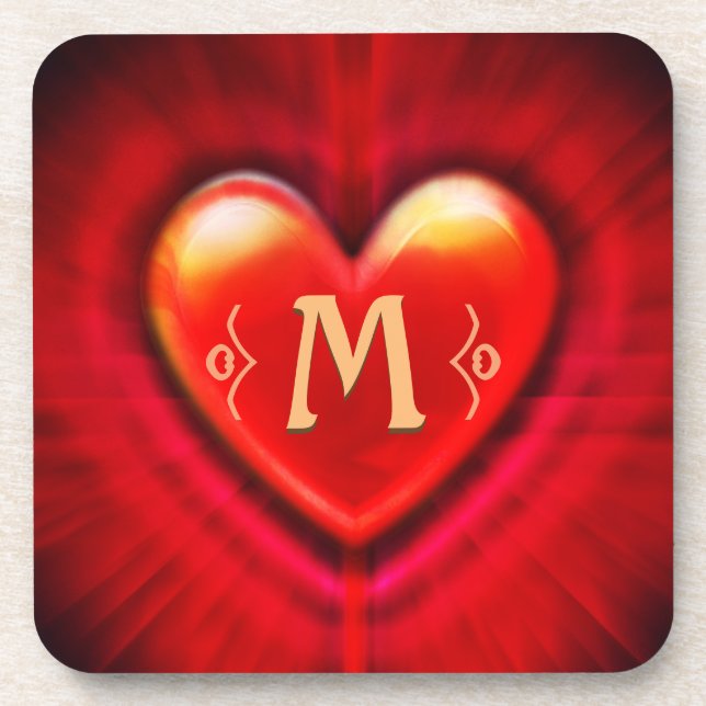 Coaster Red pulse heart custom monogram initial (Front)