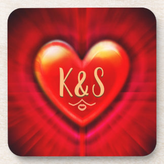 Coaster Red pulse heart custom monogram initial