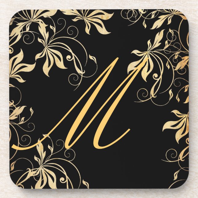 Coaster Set - Golden Elegance Monogram (Front)