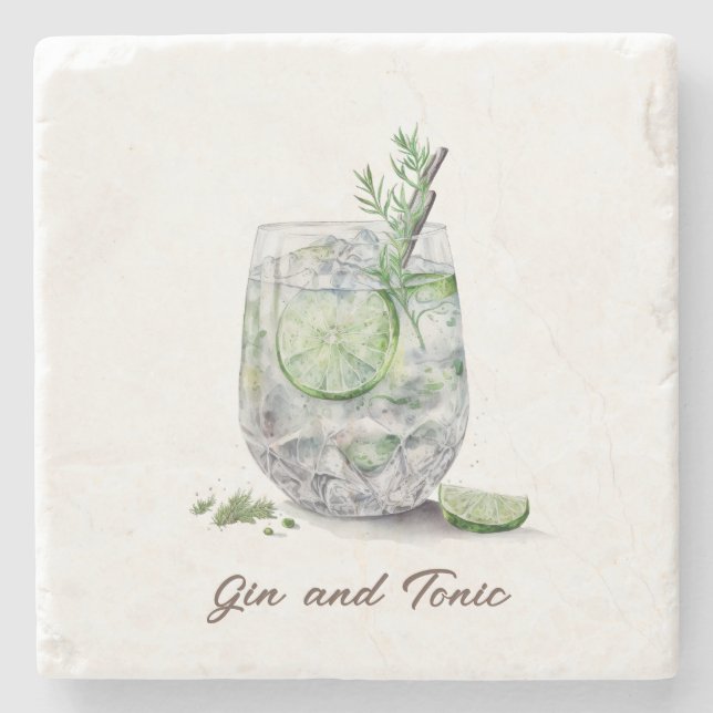 Coaster, Stone - Gin & Tonic  Stone Coaster (Front)