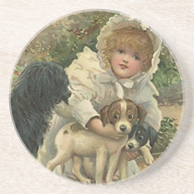 Coaster Victorian Girl Finding Saving Stray Dogs (Front)