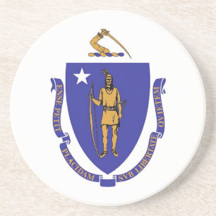 Coaster with Flag of the Massachusetts, USA