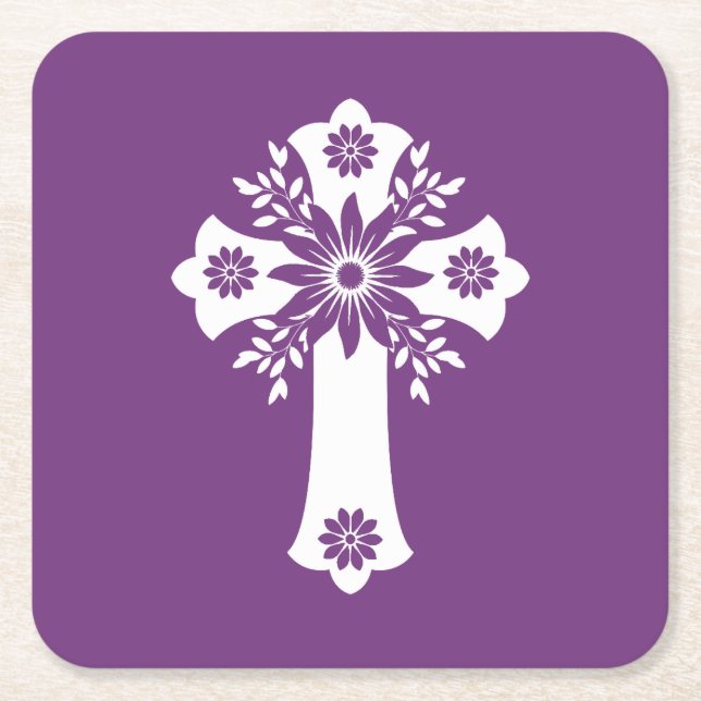 Coasters Floral Cross Sweet Plum (Front)