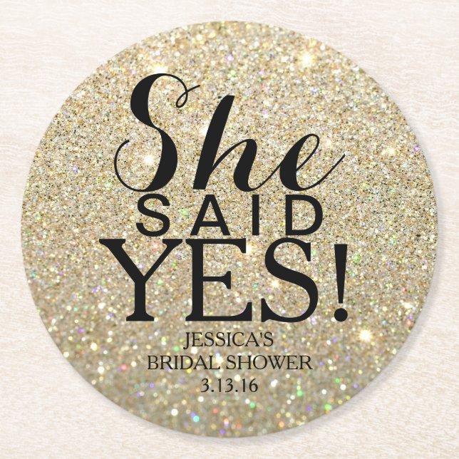 Coasters - Glitter Bridal Shower - She Said Yes (Front)