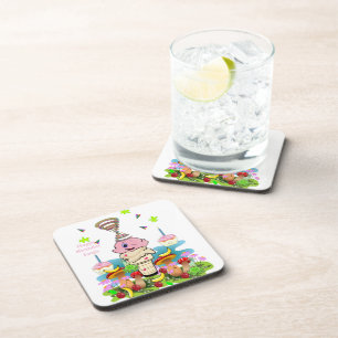 Coasters Happy Birthday Pink Cupcake