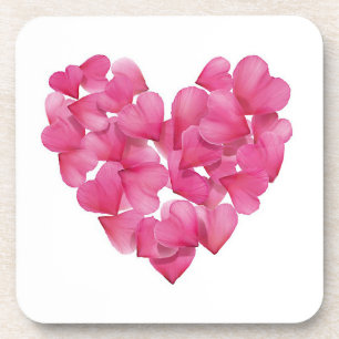 Coasters. Rose petal heart pattern plastic coaster