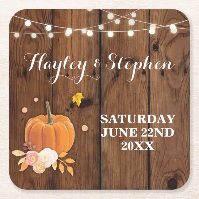 Coasters Rustic Wood Pumpkin Fall Wedding Party (Front)