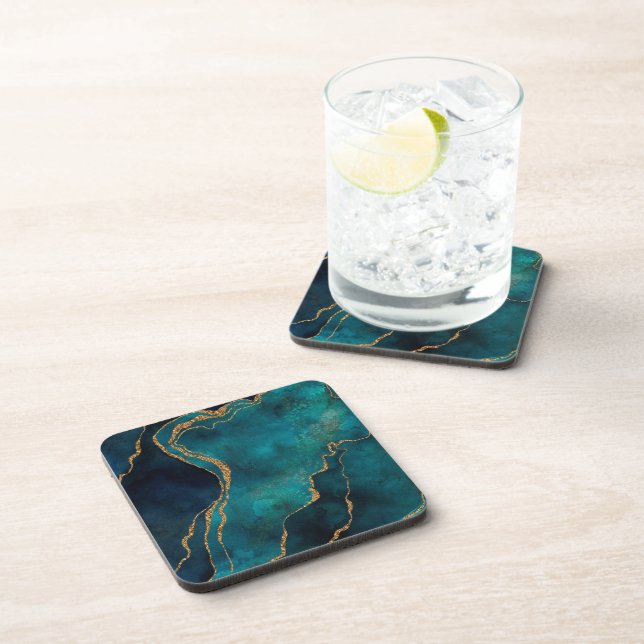 Coasters - Teal and Blue Marble Effect Gold Veins (Right Side)