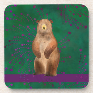 Coasters with Bear Illustration on Green Swirls