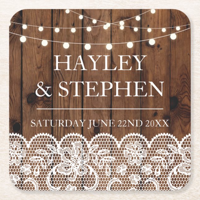 Coasters Wood Lace Lights Rustic Wedding Party (Front)