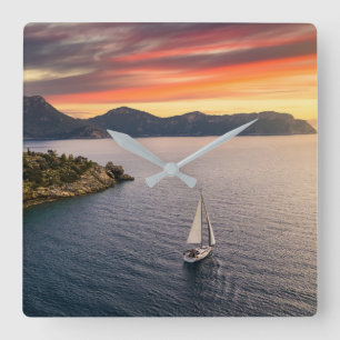 Coastline   Bodrum, Turkey Square Wall Clock