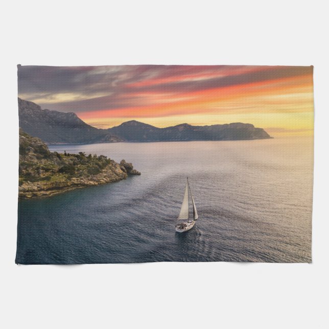 Coastline | Bodrum, Turkey Tea Towel (Horizontal)