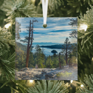 Coastline   Emerald Bay, Lake Tahoe, California Glass Tree Decoration