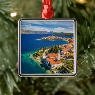 Coastline   Korcula Town, Korcula Island, Croatia Metal Tree Decoration