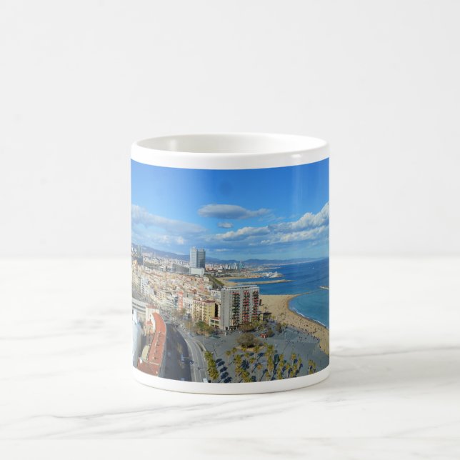 Coastline of Barcelona Spain Coffee Mug (Center)