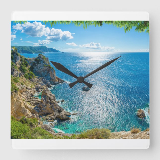 Coastline | Palaiokastritsa, Corfu, Greece Square Wall Clock (Front)