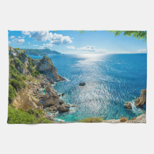 Coastline   Palaiokastritsa, Corfu, Greece Tea Towel